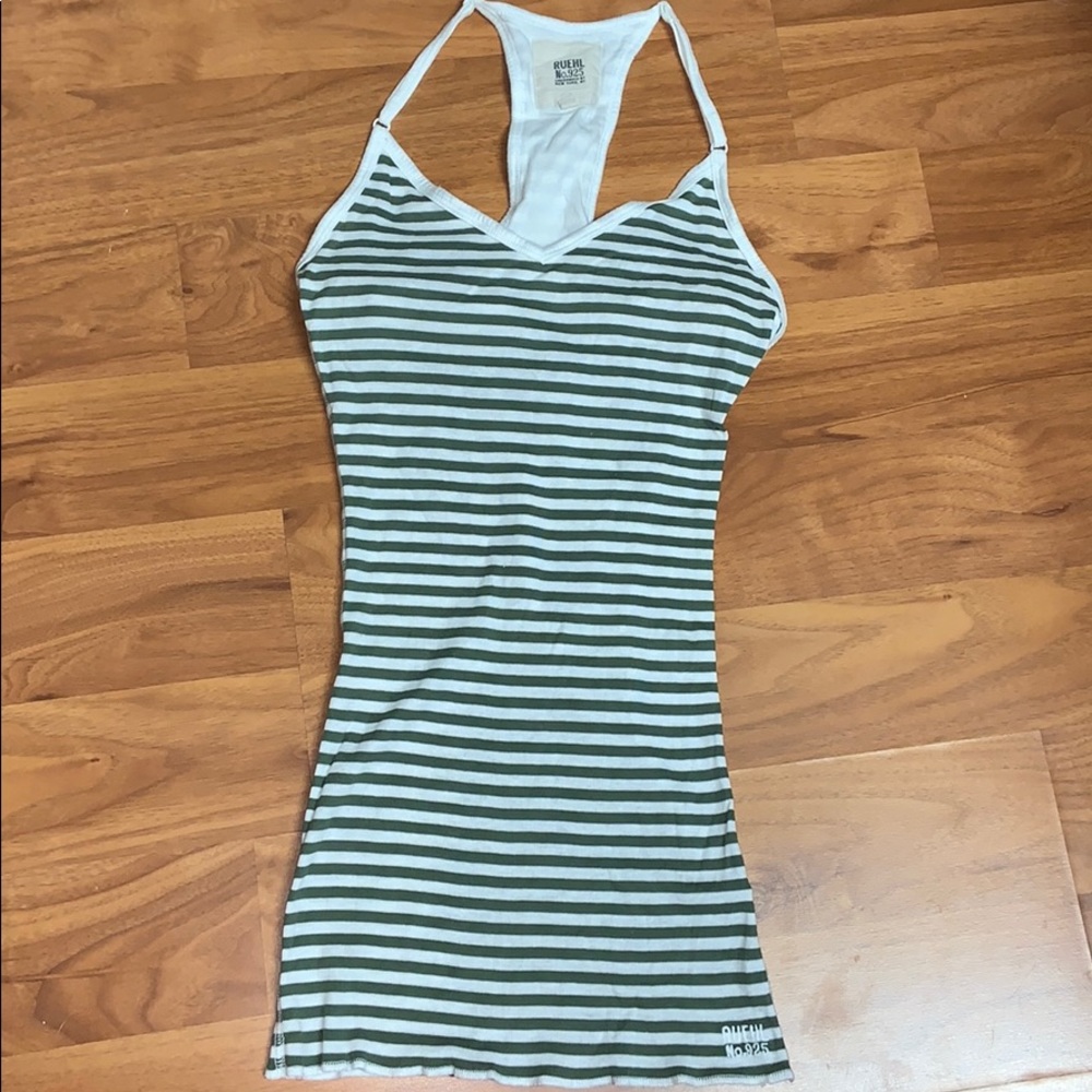 Ruehl No. 925 Green and White Striped Tank Top